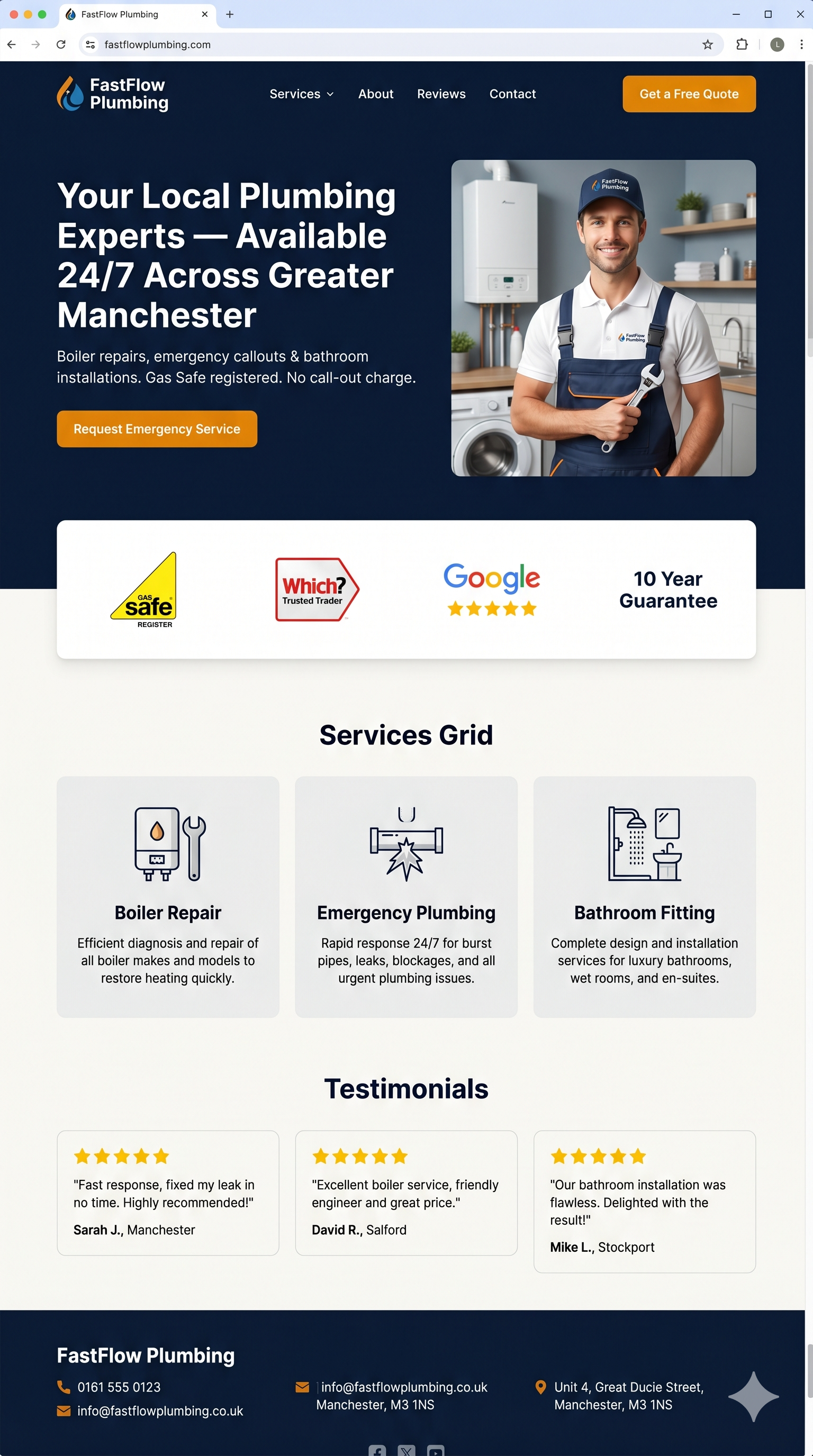 FastFlow Plumbing — Manchester plumbing website built by Digital Rebuild